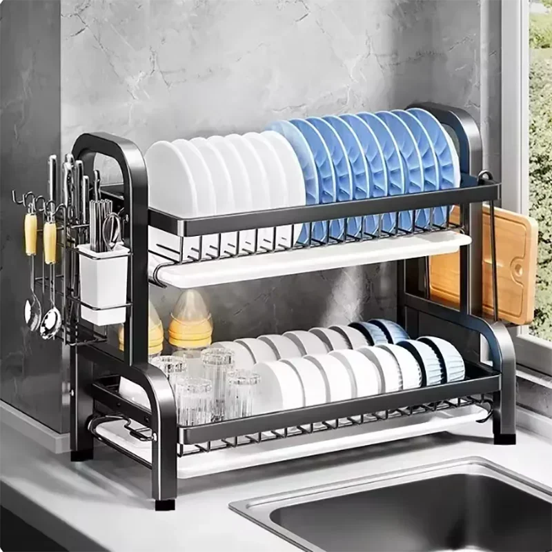 2-Tier Dish Drying Rack – Stainless Steel Countertop Organizer