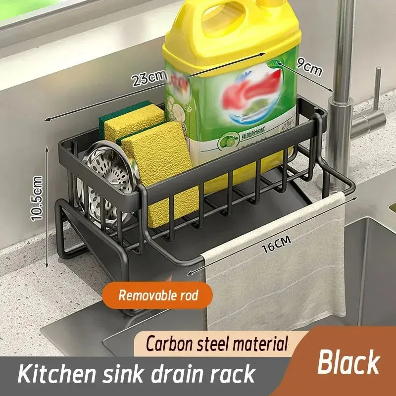 Sink Drain Storage Rack with Hooks – Adhesive Kitchen Organizer