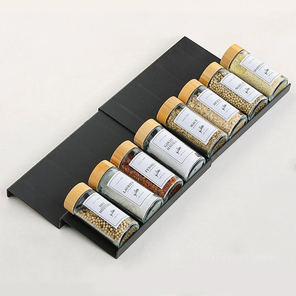 Adjustable 4 Tier Spice Rack | Drawer & Cabinet Kitchen Organizer - Evenings Co.