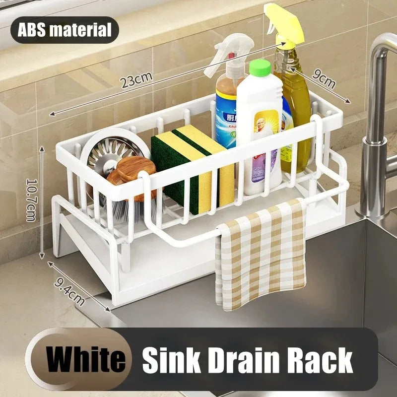 Sink Drain Storage Rack with Hooks – Adhesive Kitchen Organizer