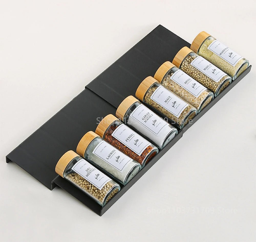 Adjustable 4 Tier Spice Rack | Drawer & Cabinet Kitchen Organizer - Evenings Co.