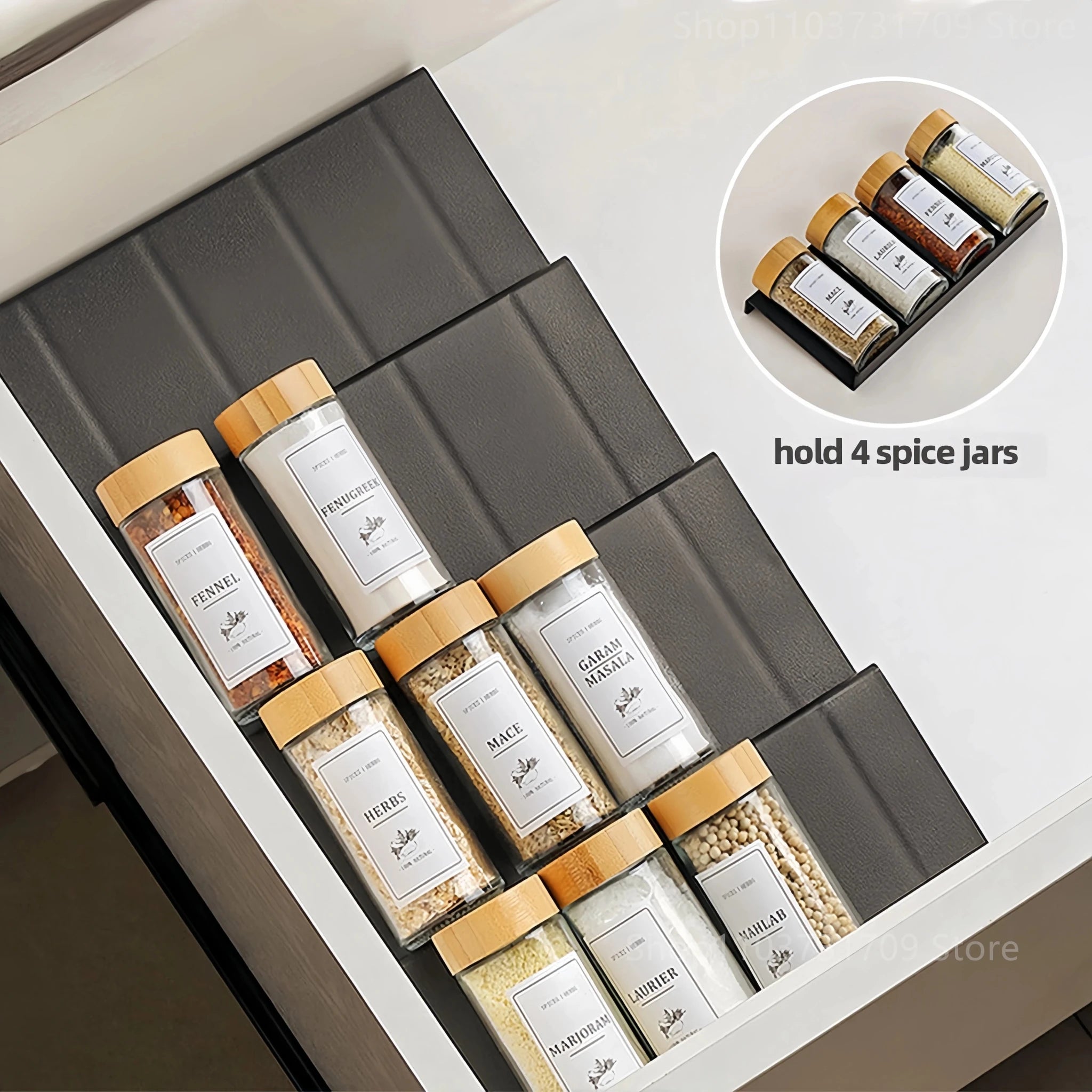 Adjustable 4 Tier Spice Rack | Drawer & Cabinet Kitchen Organizer - Evenings Co.