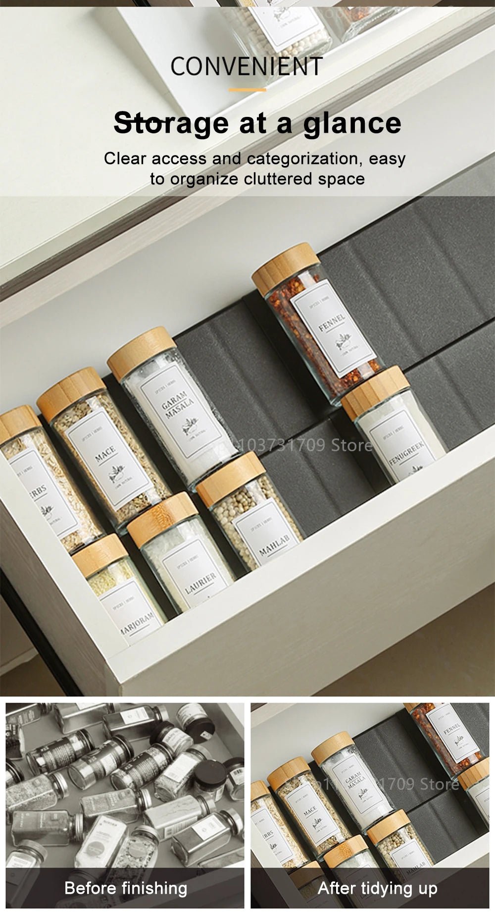 Adjustable 4 Tier Spice Rack | Drawer & Cabinet Kitchen Organizer - Evenings Co.