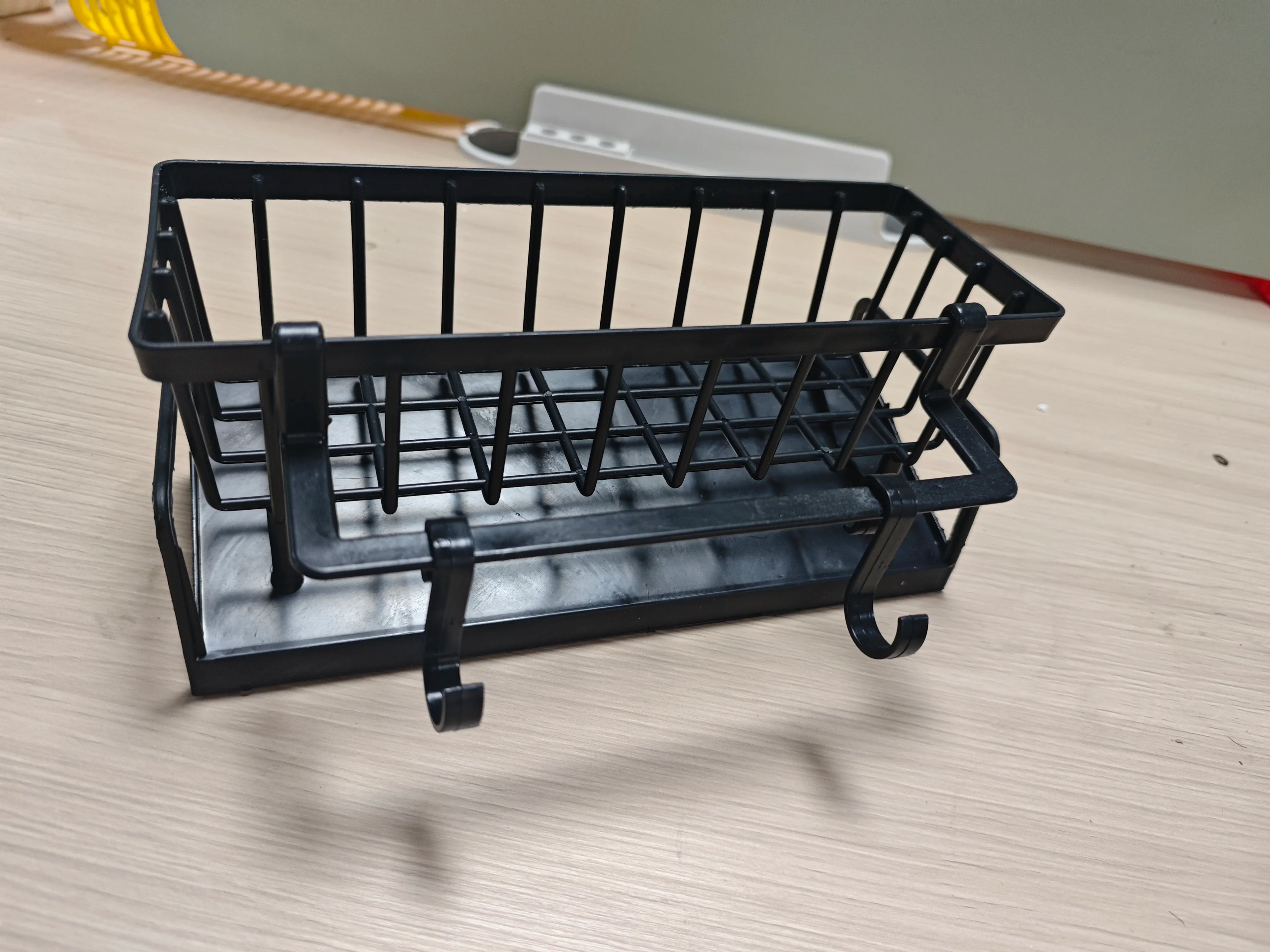 Sink Drain Storage Rack with Hooks – Adhesive Kitchen Organizer