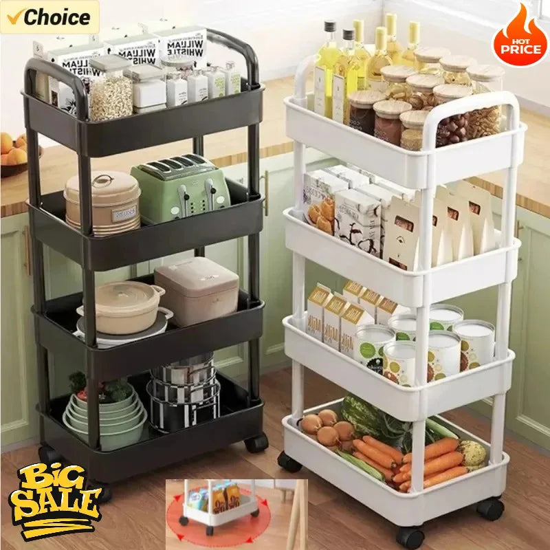 Multi-Tier Kitchen Storage Trolley – Rolling Floor Storage Rack