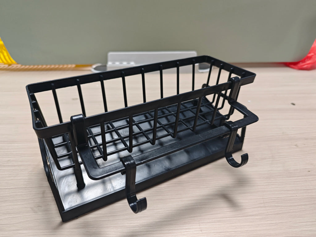 Sink Drain Storage Rack with Hooks – Adhesive Kitchen Organizer
