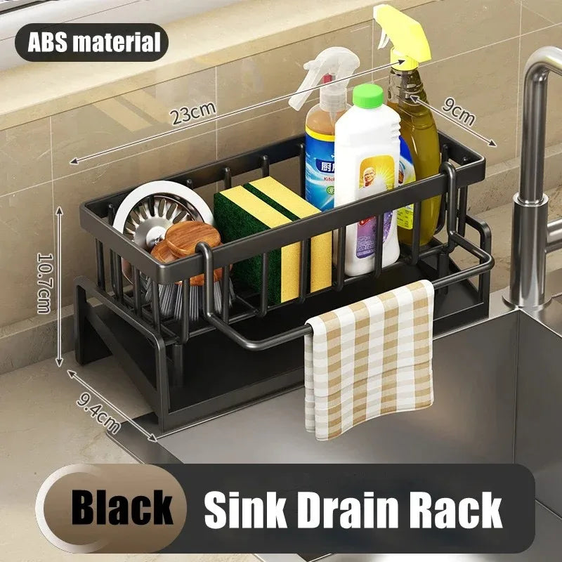 Sink Drain Storage Rack with Hooks – Adhesive Kitchen Organizer